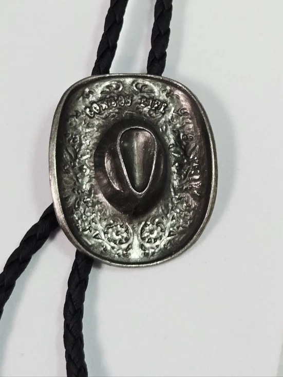 Silver Cowboy Hat Bolo Tie Cowboy Life Western Necklace Country Rugged Rodeo - Picture 3 of 5